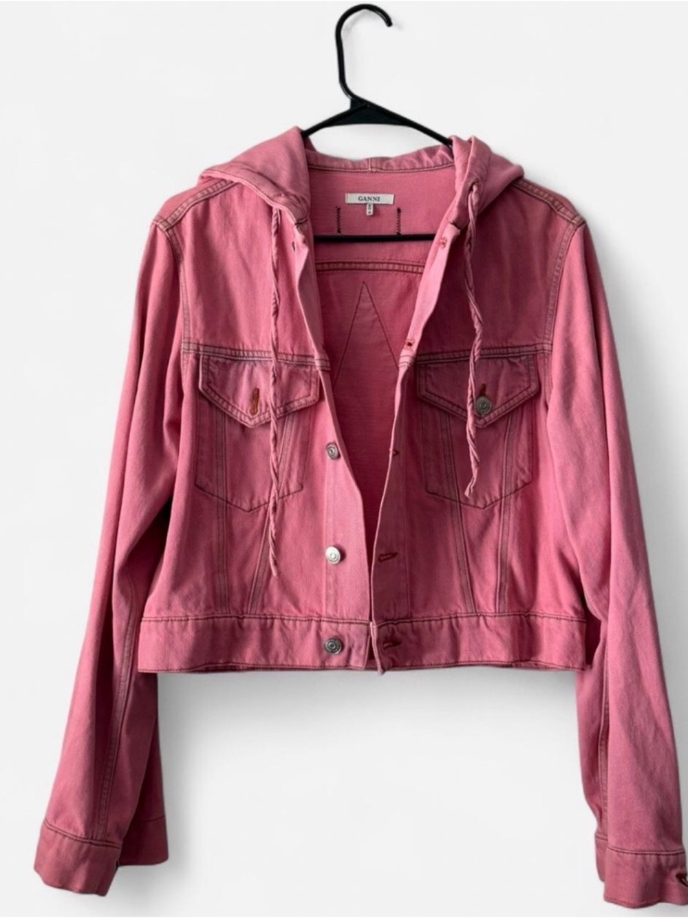 Ganni Pink Hooded Denim Jacket